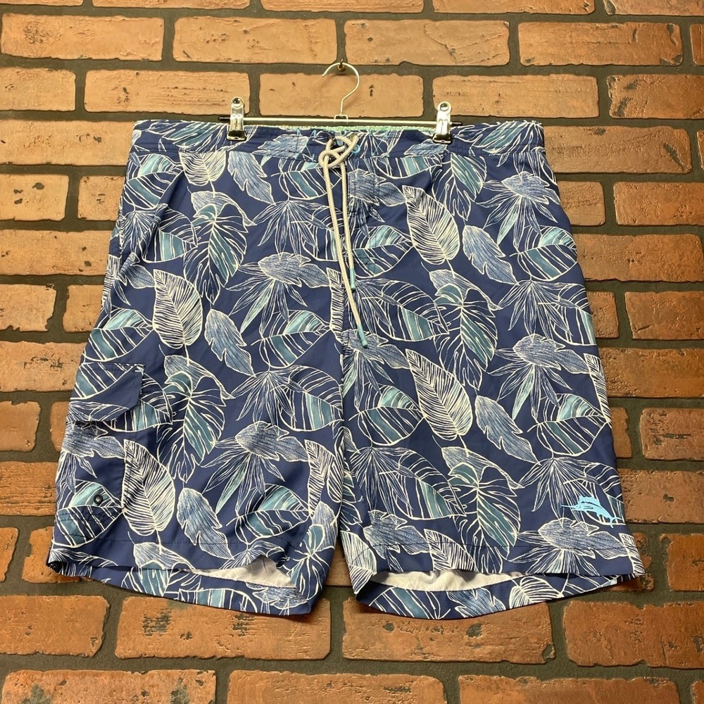 Tommy Bahama Men's XL Dark Blue Tropical Swordfish Swim Trunks Board Shorts